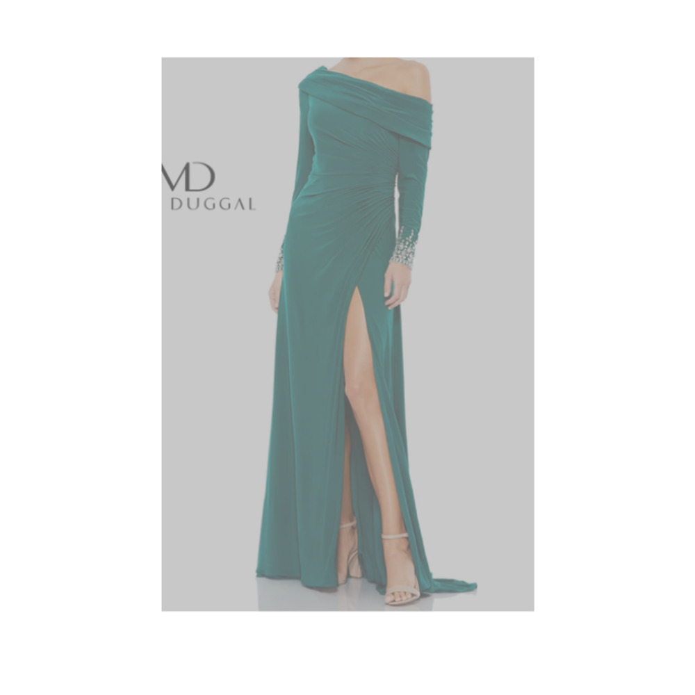 Mac Duggal Off-the-Shoulder Jersey Gown Jewel-Accented Cuffs
